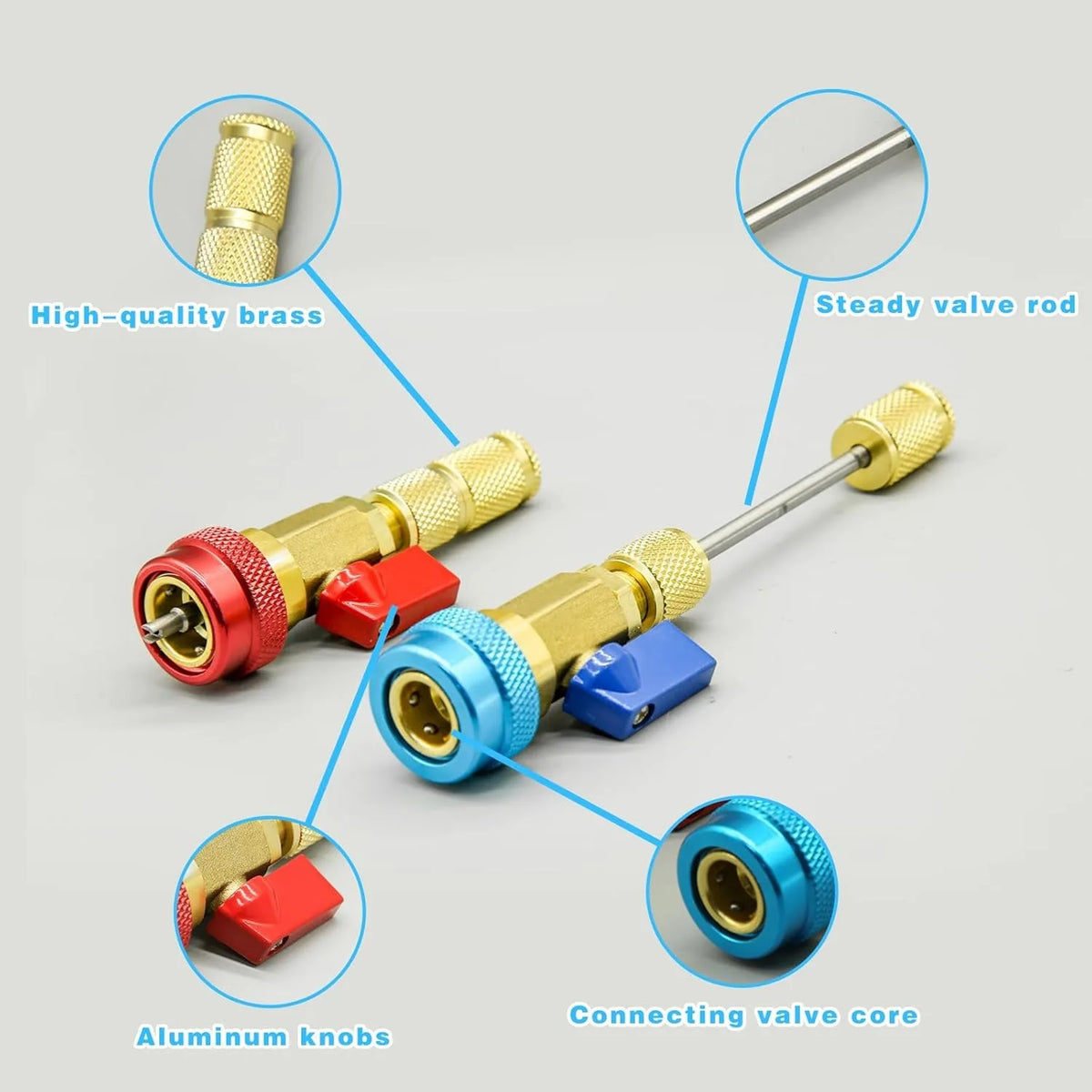 R134A Valve Core Quick Remover Installer, High Low Pressure Valve Core Remover Tools Kit for Refrigerant Air Conditioner System