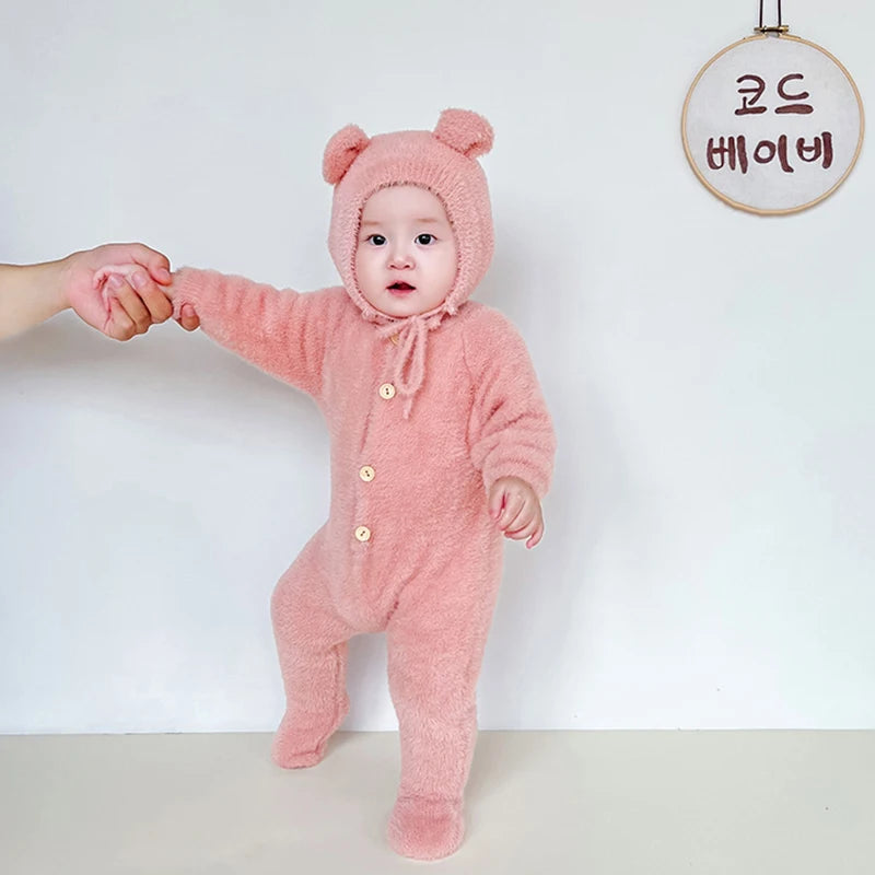 Baby Outfit Newborn Photography Props Mohair Knitted Bear Rompers Footed Jumpsuit Hat 2pcs/Sets Photography Clothing Accessories