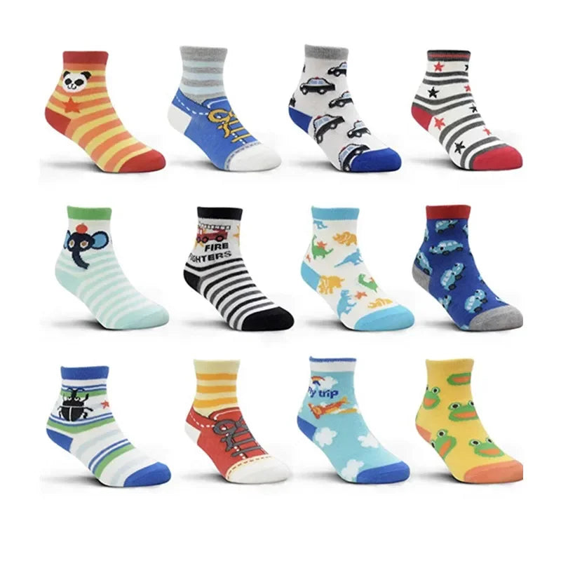 12 Pairs/Lot Cotton Baby 's Floor Socks Boys Girls Non-slip Boat Low Cut Sock with Rubber Grips 1-5Years