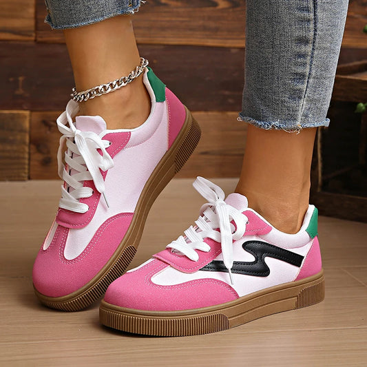 Fashion Mix Color Platform Sneakers Women Spring Autumn New Lace-Up Plus Size Flats Woman Comfortable Non Slip Sport Shoes Mujer