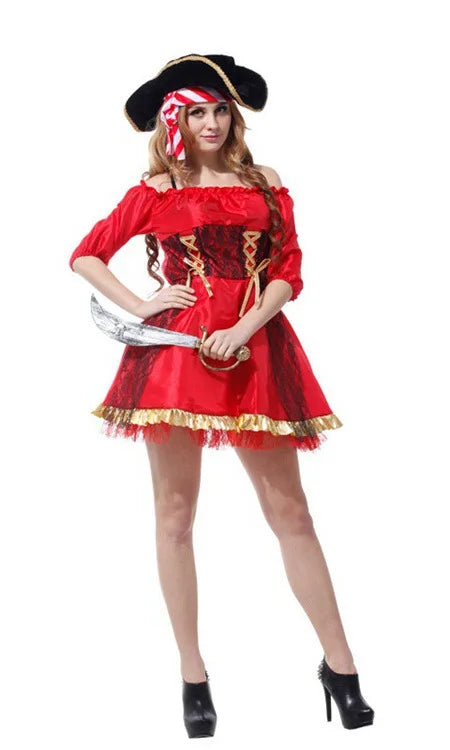 Halloween Theme Women Fancy Dress ，Parent-child Role Playing Cosplay Costumes,Female Pirates Captain of the Caribbean