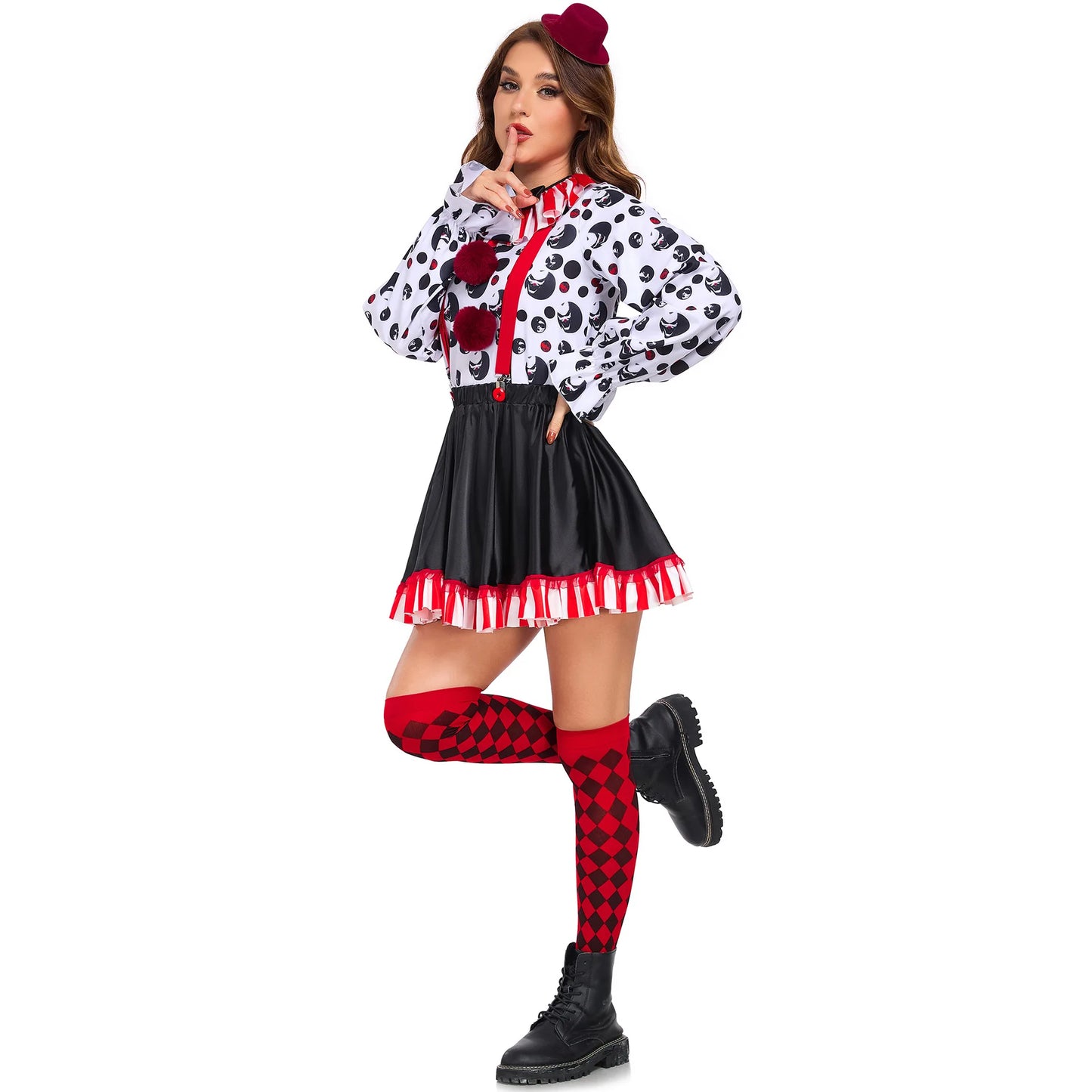 Halloween Clown Cosplay Costume Women Dress Suit Acrobatic Performance Outfit Family Look Suit Girl Dress Carnival Party Wear