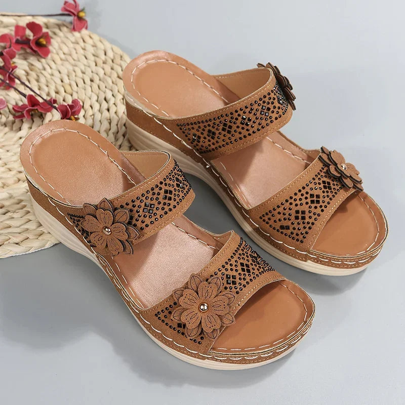 Ladies Shoes on Offer Summer New Plus Size Slippers Women Retro Roman Women's Slipper Casual Beach Flower Platform Wedge Sandals