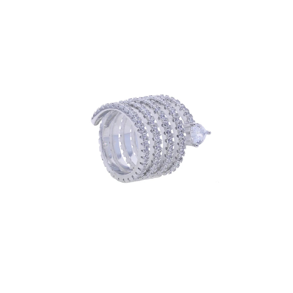 Micro Paved 5A CZ Multi Wrap Spring Spiral Open Adjusted Women Pinky Finger Ring Fashion Jewelry