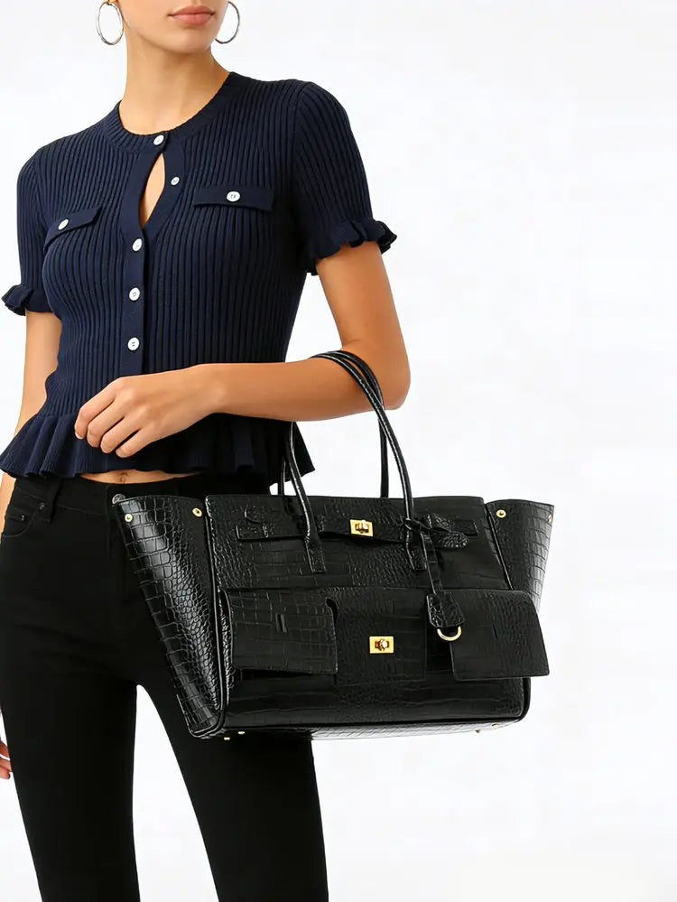 Luxury Leather Diaper Bag For Women Minimalist Design Handbag Elegant Classic Commuter Large Capacity Bag