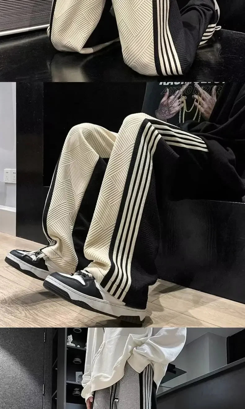 Trousers Summer Men's Sweatpants Thin Striped Straight Male Sports Pants Wide Leg Big Size Korean Y2k Fashion 2025 Casual Long