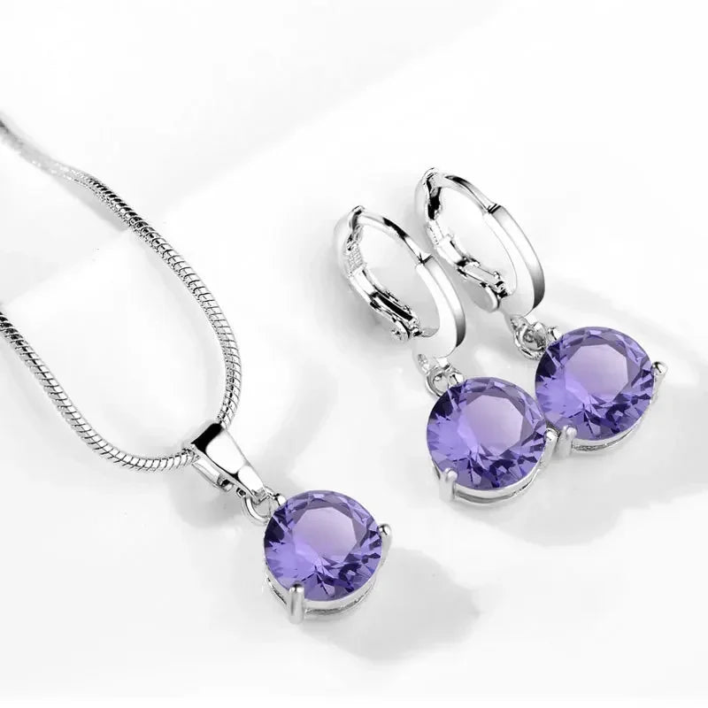Classic Wedding Jewelry Set For Women Multicolor Zircon Silver Color Earrings Necklace Fashion Gift Jewellery
