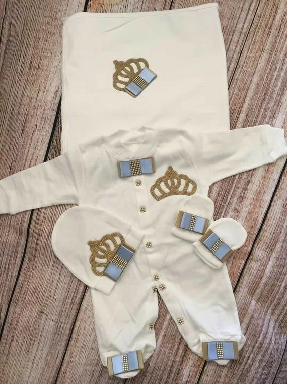 5pcs Baby Girl Outfits Set Welcome Home Hosptial Infant Receiving Blanket Pillow Bed Hat Mittens Romper Set