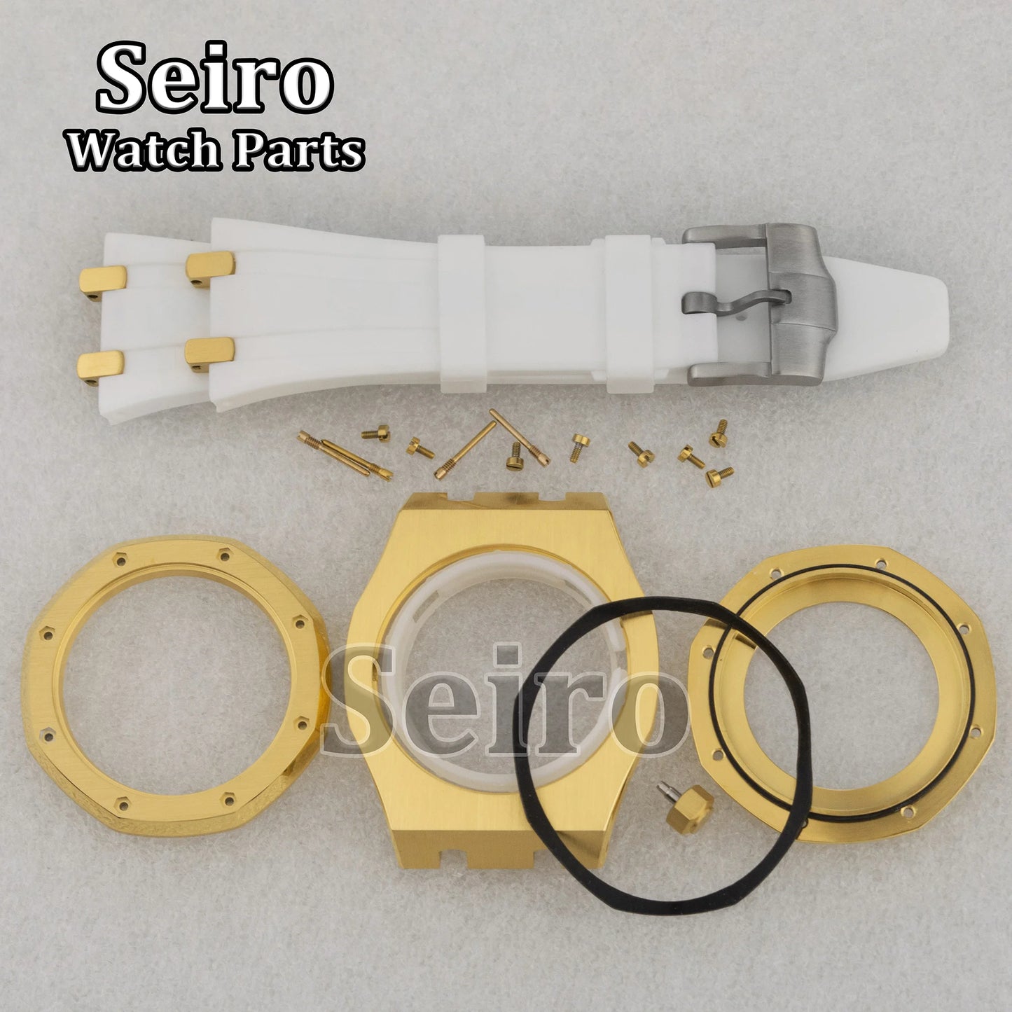 42mm Octagon Watch Case Rubber Strap Sapphire Crystal 10bar for 31.8mm Dial Royal Oak NH35 NH36 Movement Watch Modified Parts