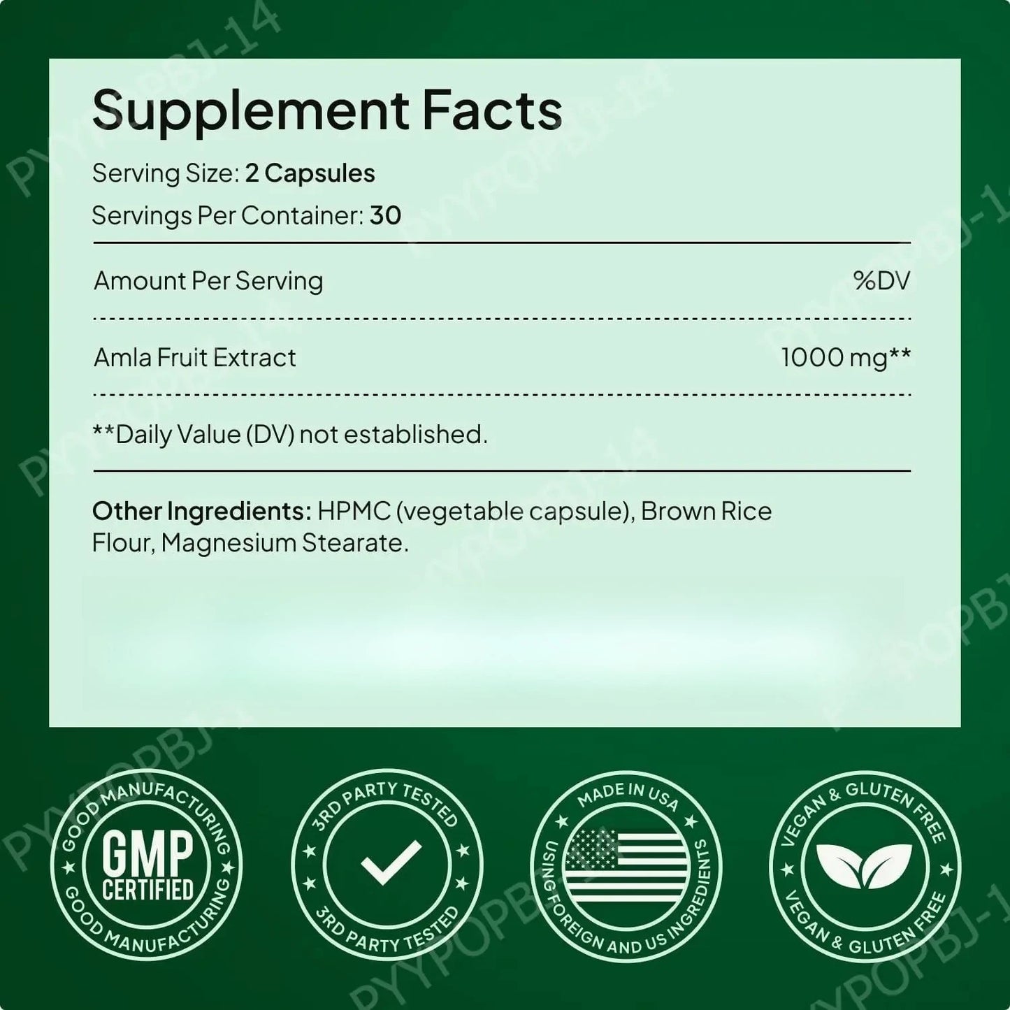 Amla Fruit Extract 1000mg Capsules Superfruit Supplement Energy Support 60 Capsules 30 Servings Vegan Non-GMO Gluten Free