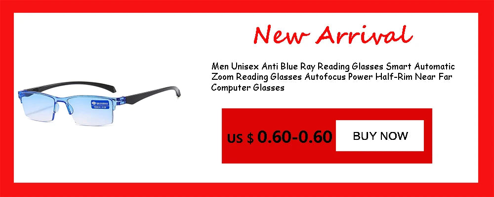 New Anti Blue Ray Reading Glasses Smart Automatic Zoom Reading Glasses Autofocus Power +1.0(100) ~ +7.0(700) Half-Rim Unisex