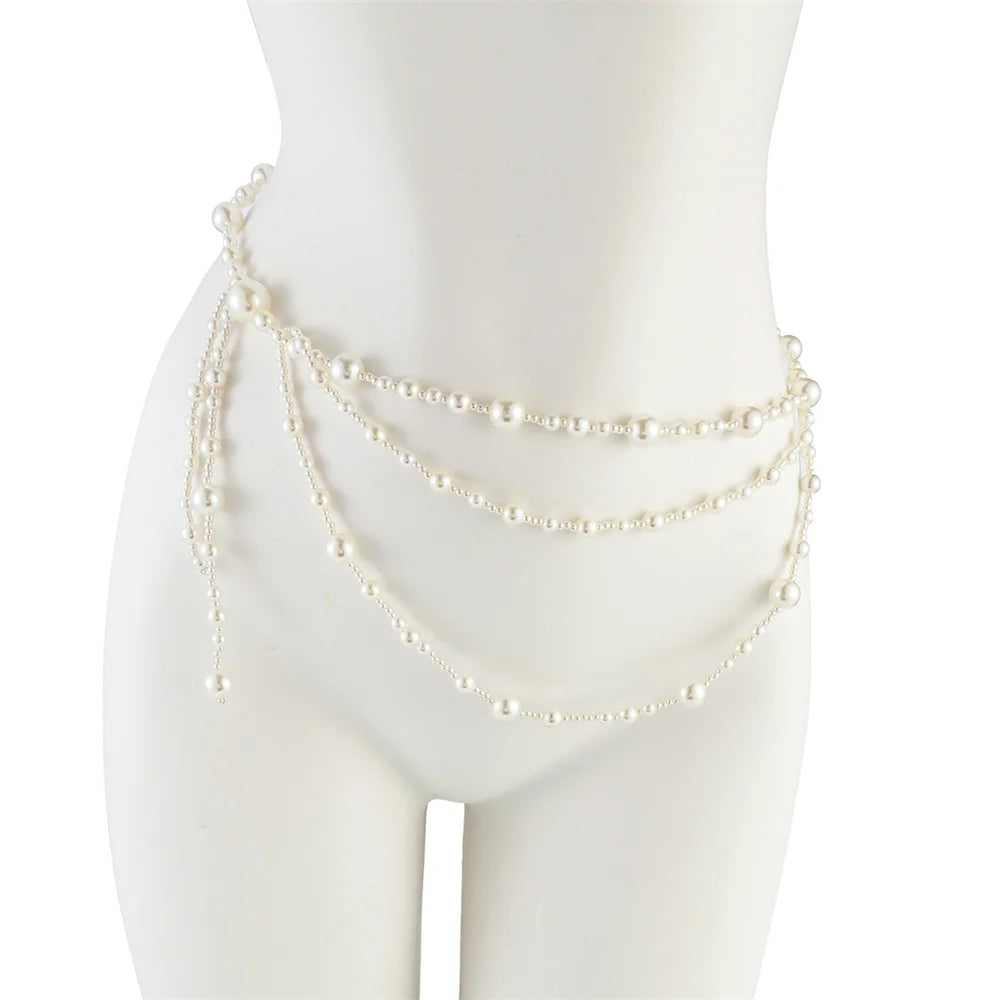 Fashion Multi-layer Imitation pearl Tassels Waist Chain for Women 2026 Retro Simple Body Chain Belts Body Jewelry Party Accessor