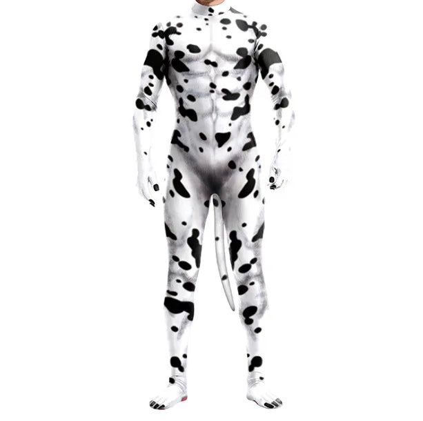 Halloween Costume  Adult Mens Wild Animal Cosplay Costume Full Cover 3D Print Beast Petsuit Jumpsuit Bodysuit Tail