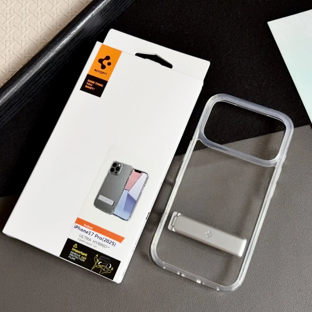Spigen Ultra Hybrid Bracket Transparent Phone Case For iPhone 17 Pro Max 18 16 15 14 13 12 Kickstand Shockproof Clear Back Cover