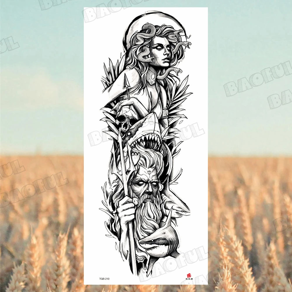 BAOFUL Full Arm Sleeve Temporary Tattoos For Women Men Realistic Wolf Lion Warrior Maori Fake Tattoo Stickers Thigh Leg Tatoos