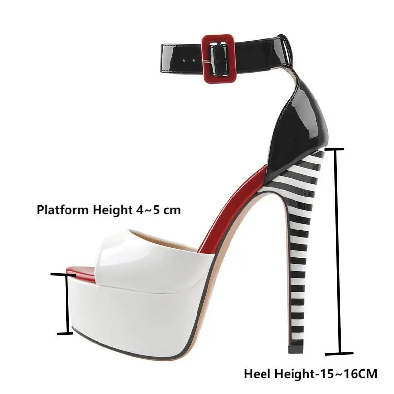 Onlymaker Women  Platform Sandals Peep Toe Thin Heels Ankle Strap Zebra Stripes Party Dress Summer Lady Shoes Big Size Sandals