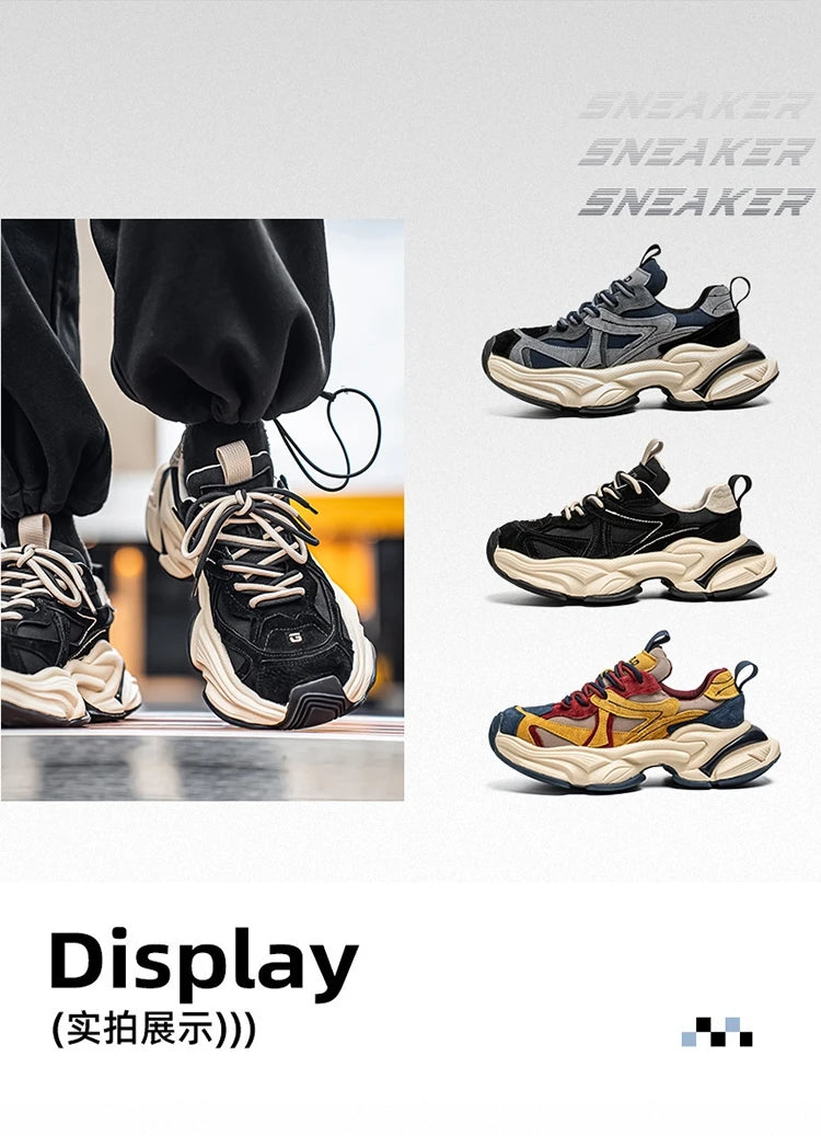 Lacing up Men's and Women's Couple Sport Shoes 2025 Thick Sole Luxury Design Casual Retro Dirty Casual Sneakers Breathable Upper