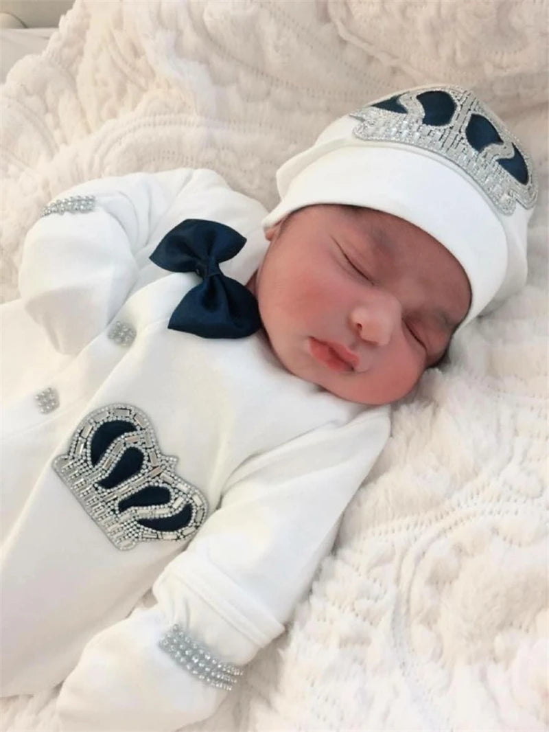 Dollbling Butterfly Jewelry Crown Gift Clothing Sets Welcome Home Lace Baby Rompers Mittens Bonnet Pajamas Outfit 4pcs Layette