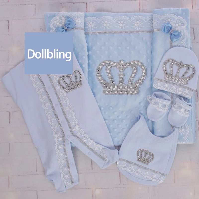 5pcs Newborn Baby Boy Outfits Kids Clothing Real Cotton Infant0 Products Shirt Pants Mittens Receiving Blanket