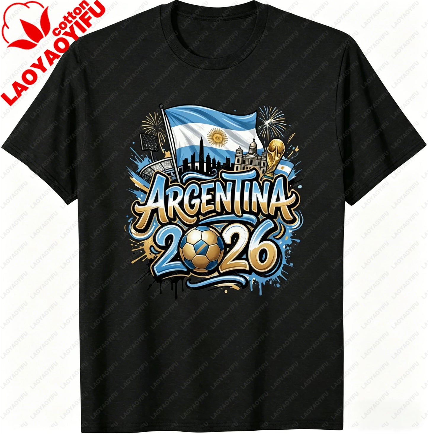 Unisex Argentina 2026 Soccer Tee Vintage Style Graphic Football Fan Supporter Casual Streetwear Top