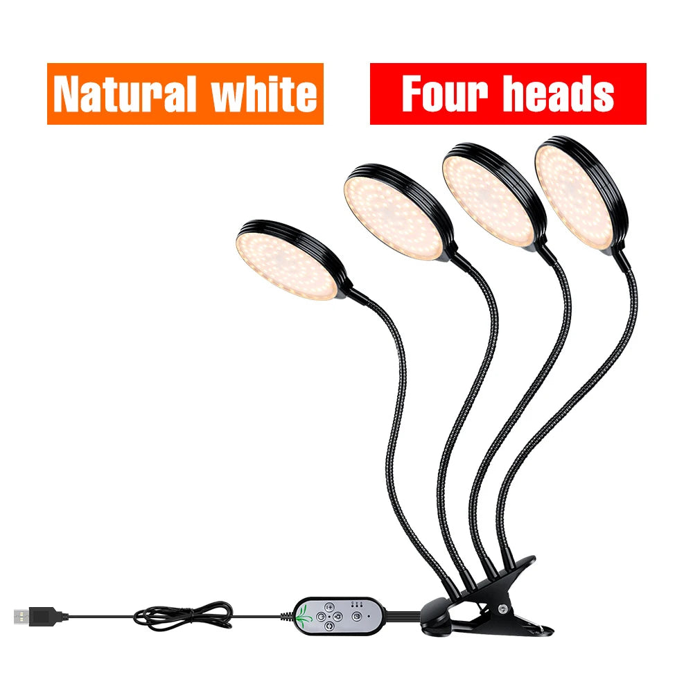 LED Grow Light Full Spectrum Dimmable With Timing Auto On/Off USB 5V Waterproof Plant Hydroponics Cultivation Lamp 1/2/3/4 Heads