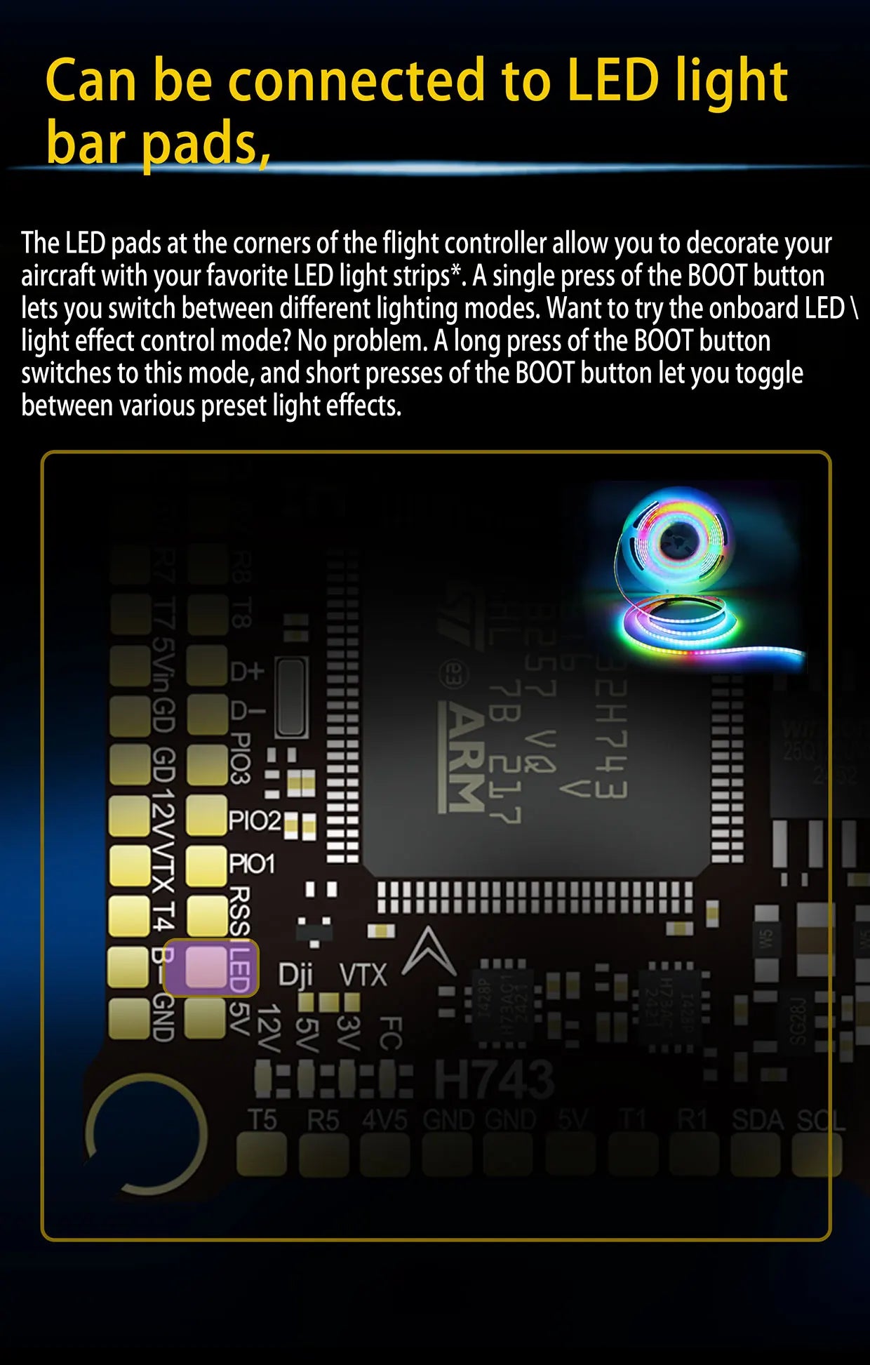 DAKEFPV H743 100A/120A stacked ICM42688P H743 flight control module BLHELI_S 120A 4-in-1 ESC 30.5X30.5 millimeters.