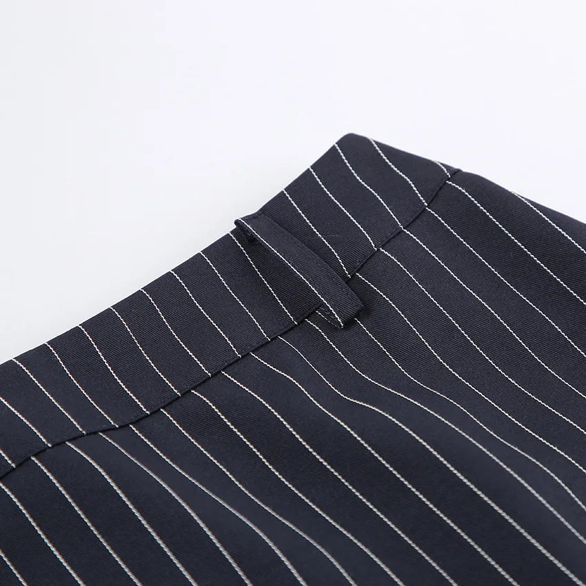 Women's Matching Sets 2026 Woman Navy Blue Striped V-neck Waist Small Suit Top Short A-shaped Skirt Women's Two-piece Set