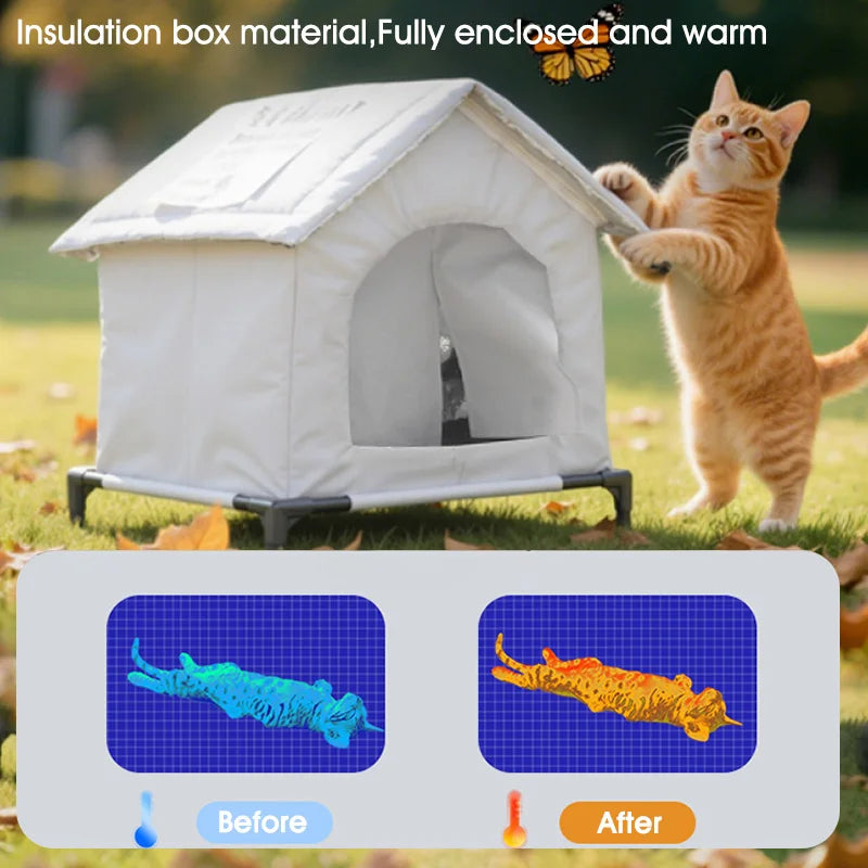 Stray Cat House Outdoor Waterproof Winter Warm Shelter Foldable Washable Enclosed Kennel for Feral Cats Small Dogs