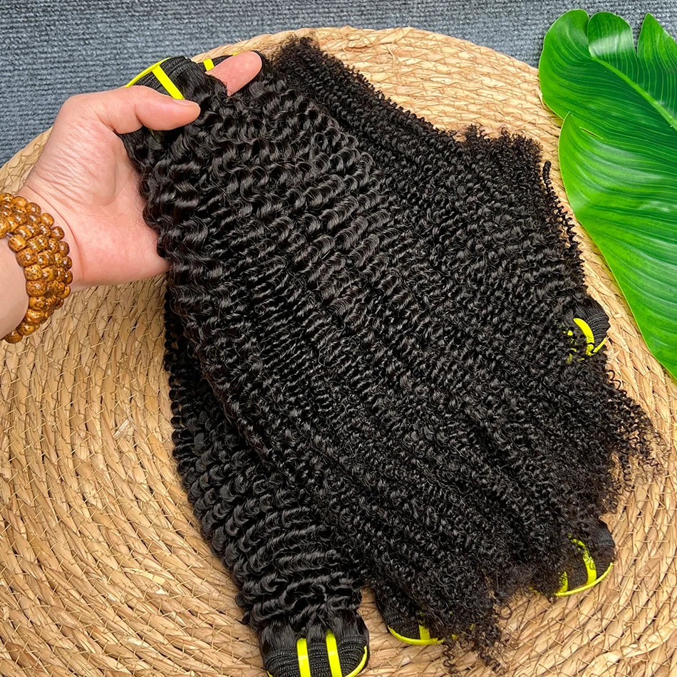 Kinky Curly 100% Human Hair Bundles Double Weft Hair Weave Extensions Natural Black Color Unprocessed Raw Virgin Hair For Women