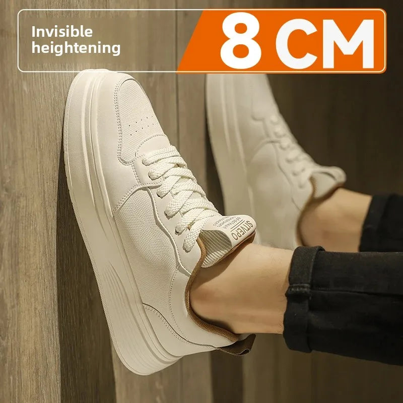 Men's Casual Sport Shoes Thick Bottom Invisible Heightening 10cm Rubber Outsole Synthetic Upper Breathable Lace-Up Sneakers