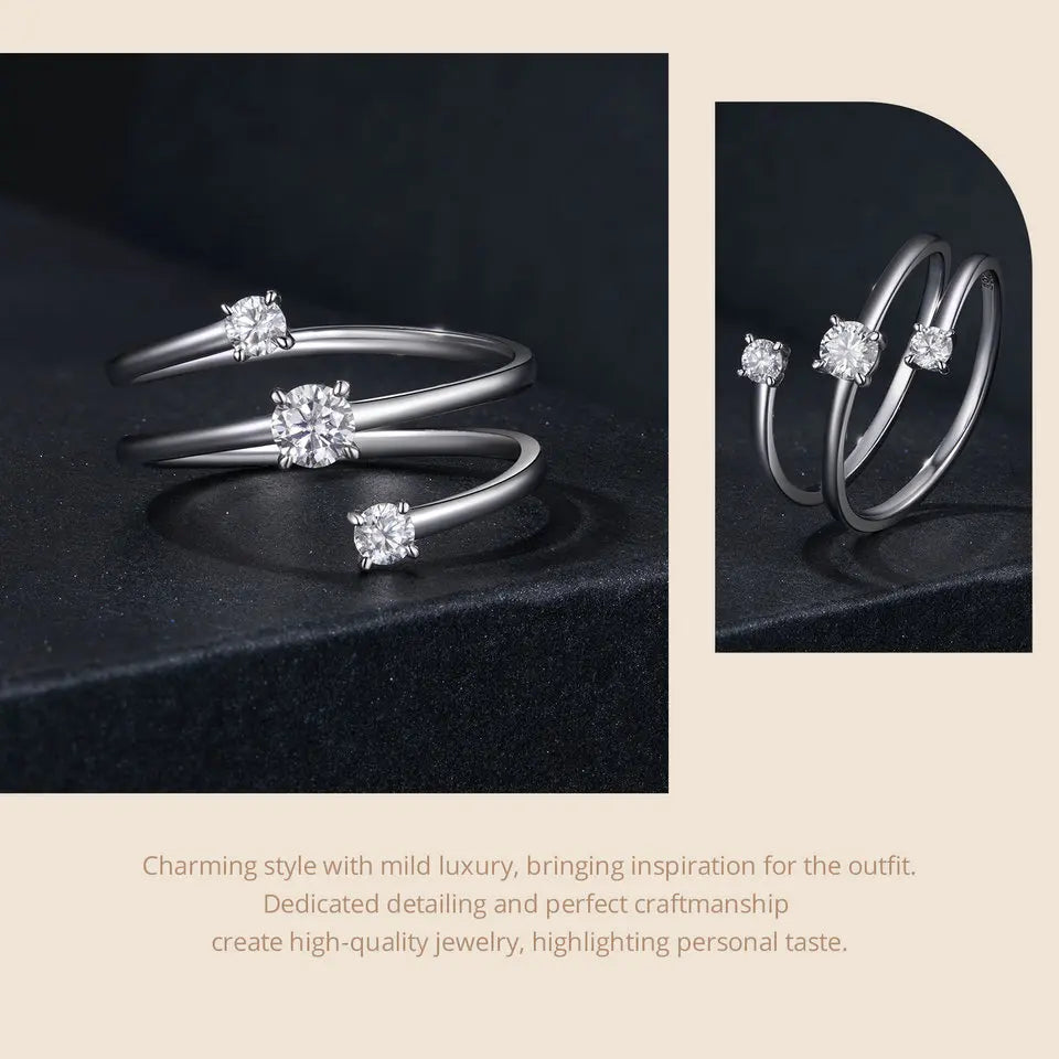 WOSTU Three layer 0.5 CT Moissanite Coiled Ring 925 Sterlin Silver D Color Moissanite Stackable Promise Wedding Ring Party Gift