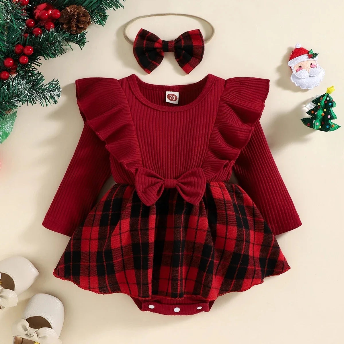 Ceeniu Baby Christmas Bodysuit Dress For Girls Green Santa Claus Letter Rompers Infants Onesies My First New Year Costume Baby