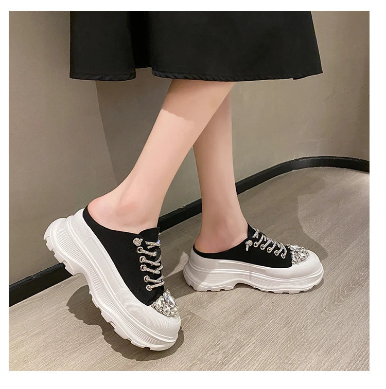 Women Shiny Rhinestones Shoes Four Seasons Casual Sneakers Women Stylish Sport Shoes Lace-Up Sports slippers zapatos mujer
