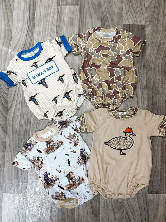 SR2392 Wholesale baby rompers kids clothes boys Embroidered camouflage duck Short sleeve romper Summer Boutique baby boy clothes