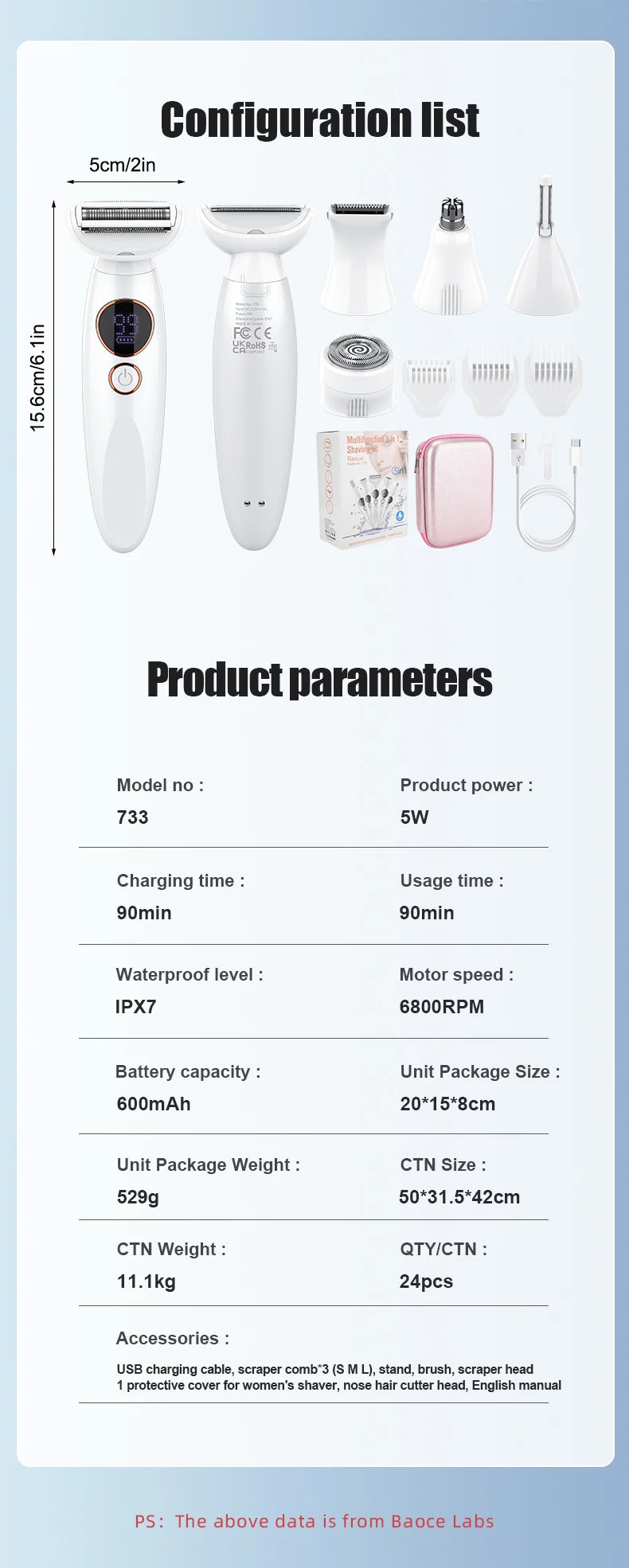 RESUXI 733 5 in 1 Multifunctional Women's Electric Epilator Face Shavers Eyebrow Trimmer Painless Bikini Trimmer Hair Removal