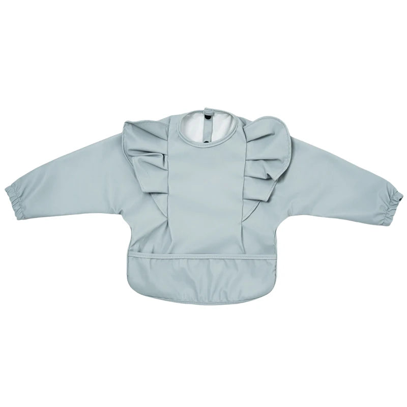 Solid Color Children's Feeding Bib Aprons Waterproof Baby Long-Sleeve Painting Smock with Pocket Easy Clean Bibs for Toddlers