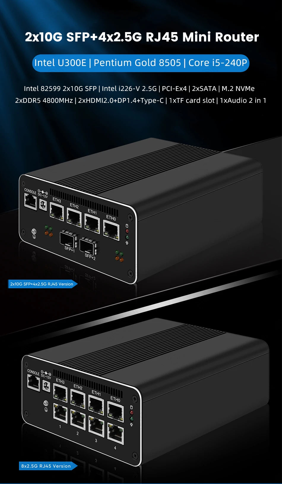 Firewall Appliance 2.5Gbe Intel I7 1260P 1235U I3 1215U 8505 2*10G 8x2.5G LAN Fanless PC Support PFSENSE Router/OPNsense/AES NI