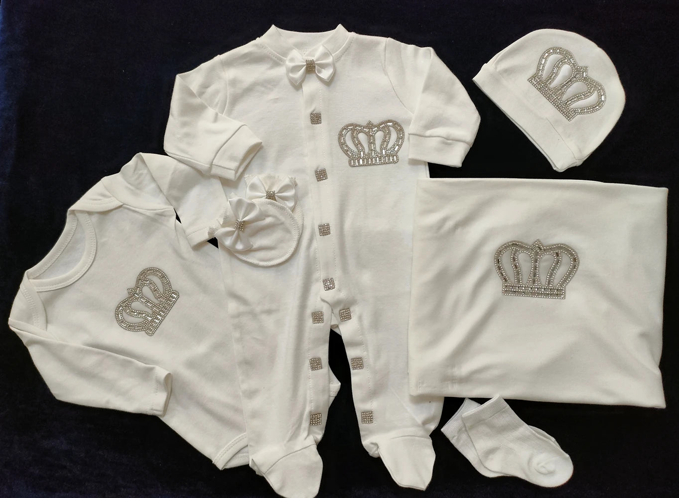 Newborn Baby Boy Outfits Set Kids Clothing Real Cotton Infant Care Products Body Suit Shirt Pants Mittens Receiving Blanket