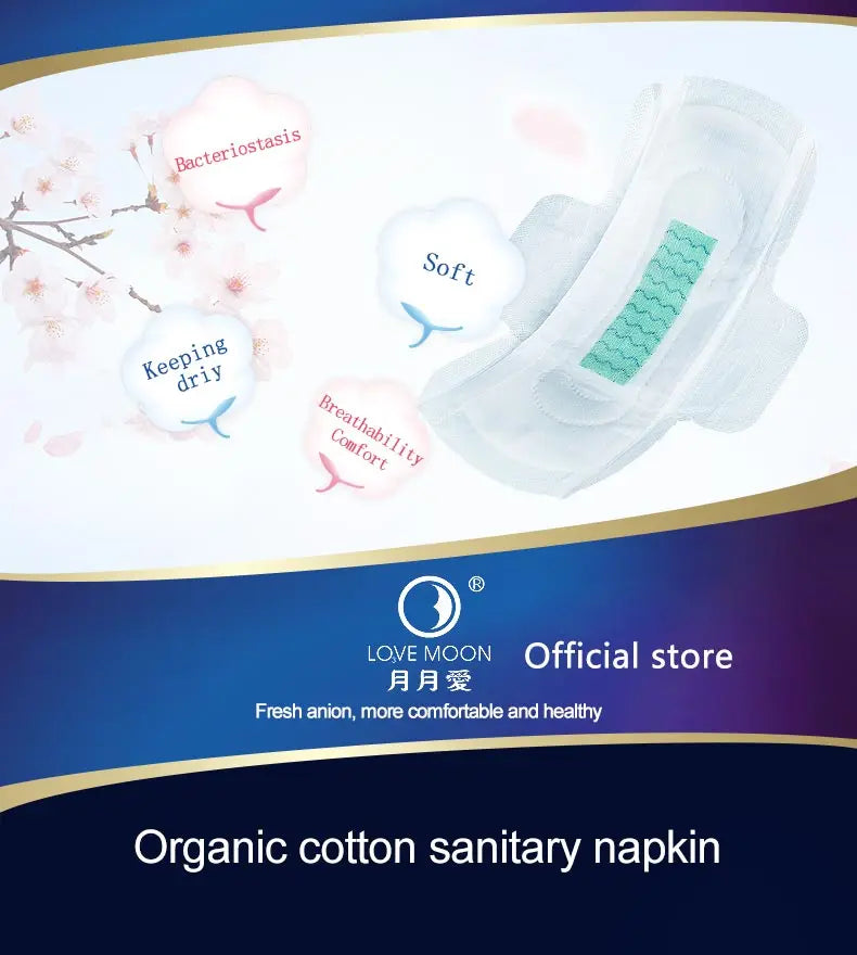 3packs/lots LOVE MOON Anion Sanitary towel Feminine Hygiene Sanitary Napkin Soft Mesh Menstrual Pads Organic Cotton for women
