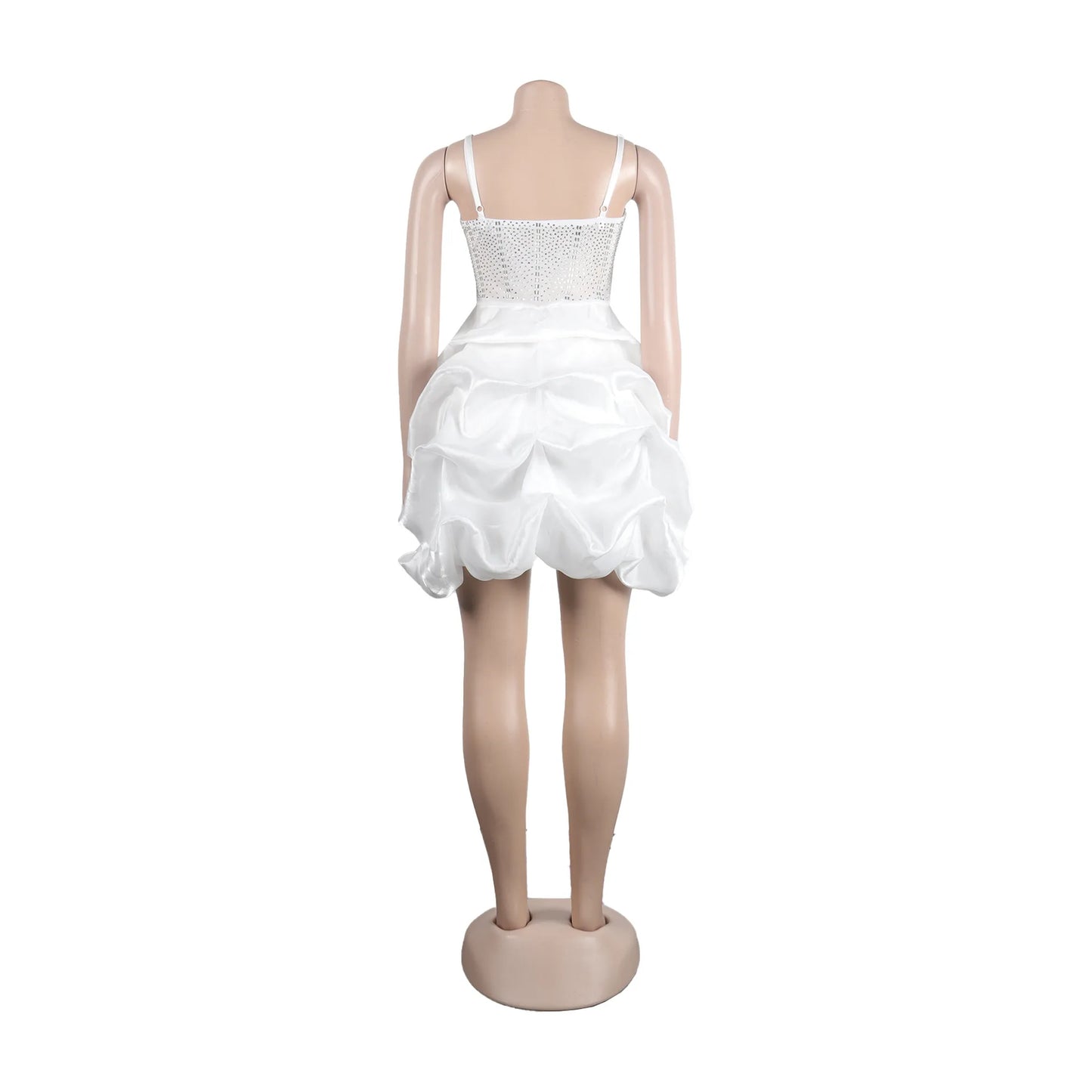HBLL Sexy Rhinestone Bodycon Ruched Puff Suspenders Dresses Women Sheer Mesh Birthday Party Night Clubwear Summer Dresses Robes