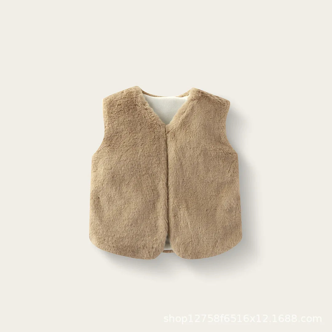 2025 Baby bodysuit Girls' imitation fur vest Children's plush vest Autumn and winter vest Girls' plush thermal vest jacket whole