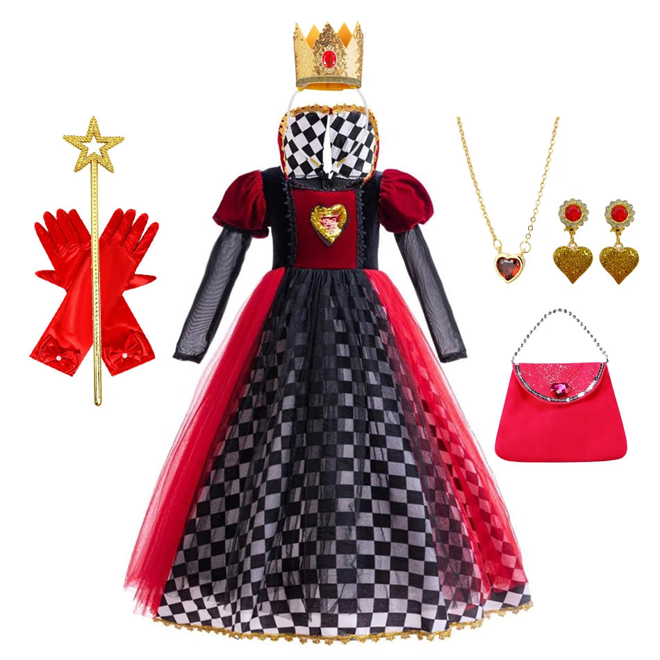 Halloween Red Queen Costume For Girl Alice Movie Cosplay Dress Girls Witch Dress Masquerade Orgy Party Clothes