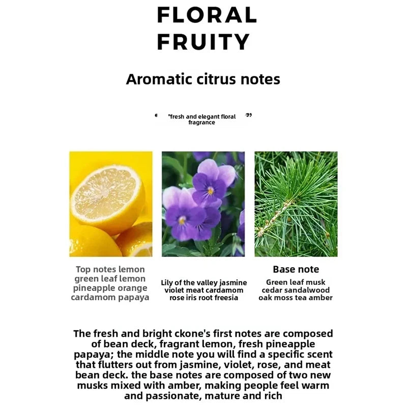 Unisex Cologne Perfume Brand Fruity Woody Floral Notes Lasting Fresh Deodorizing Citrus Body Fragrance  Eau De Toilette Spray