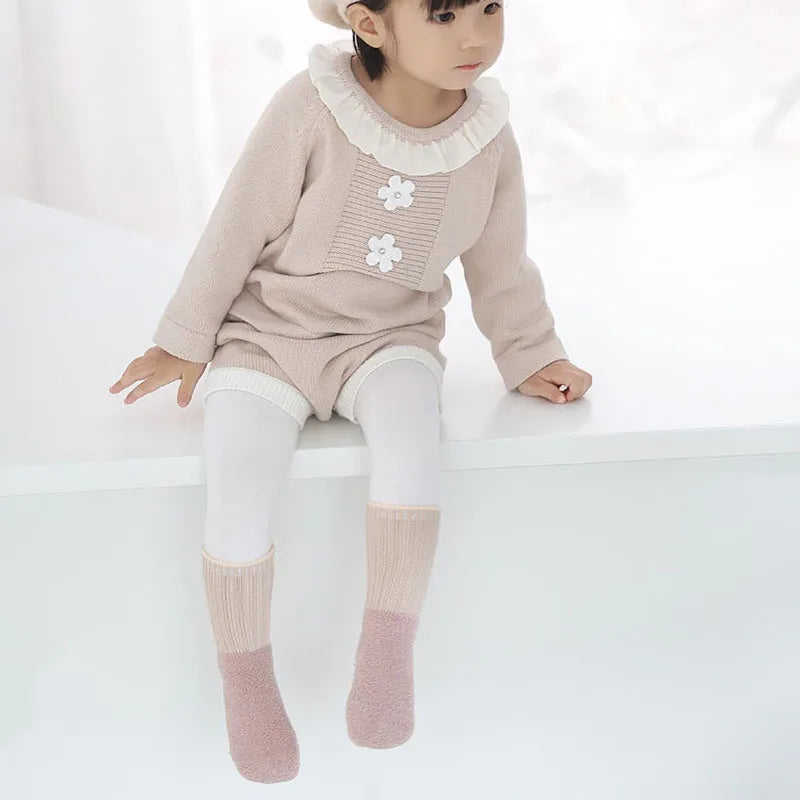 MILANCEL Winter New Baby Socks Infant Patchwork Non-slip Socks Newborn Baby Thickened Warm Socks