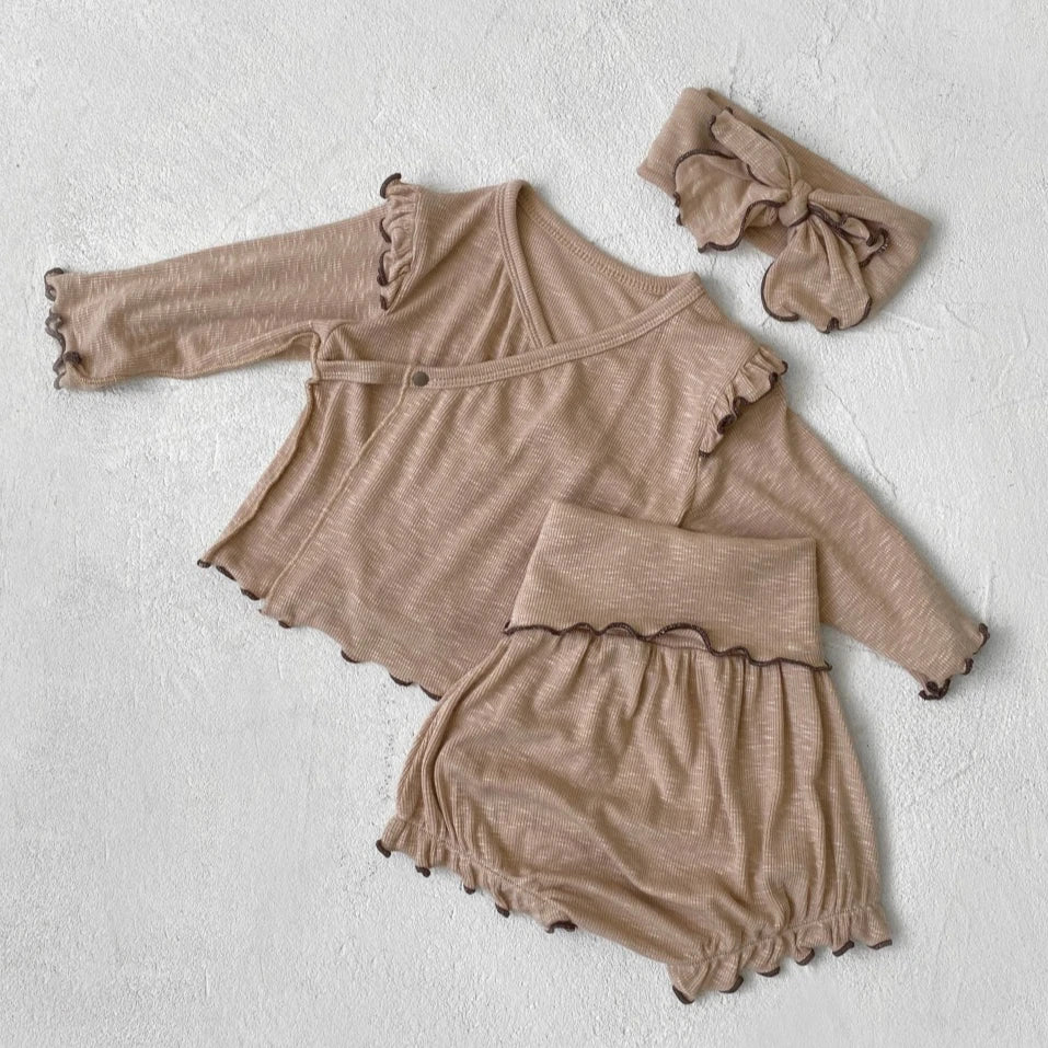 6738 Baby Clothing Set 2025 Autumn New Baby Girl's Home Suit Flying Sleeve Top+High Waist Belly Shorts Pajamas Set