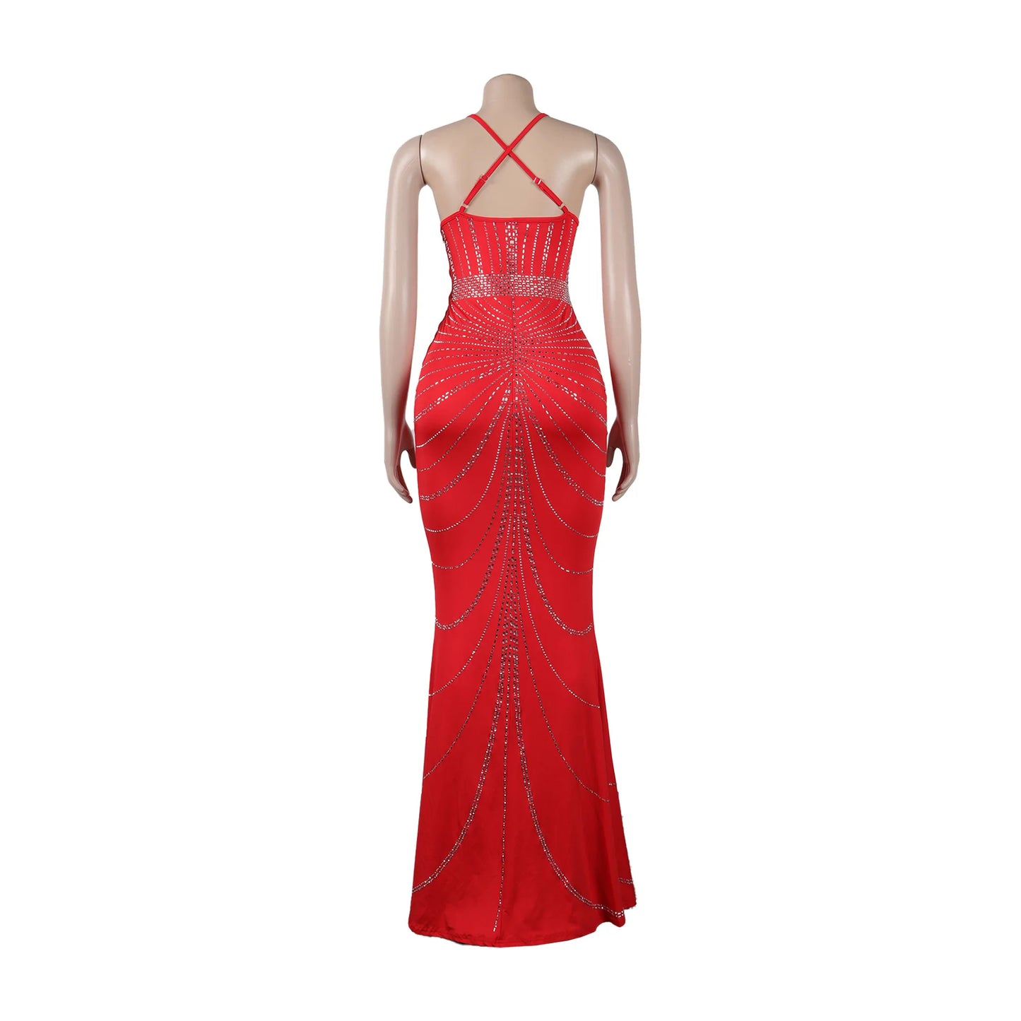 Sparkling Solid Color Hot Diamond Sheer Mesh Long Skirt, Elegant and Luxurious Spring Women's Cocktail Dress, Celebrity Clothing