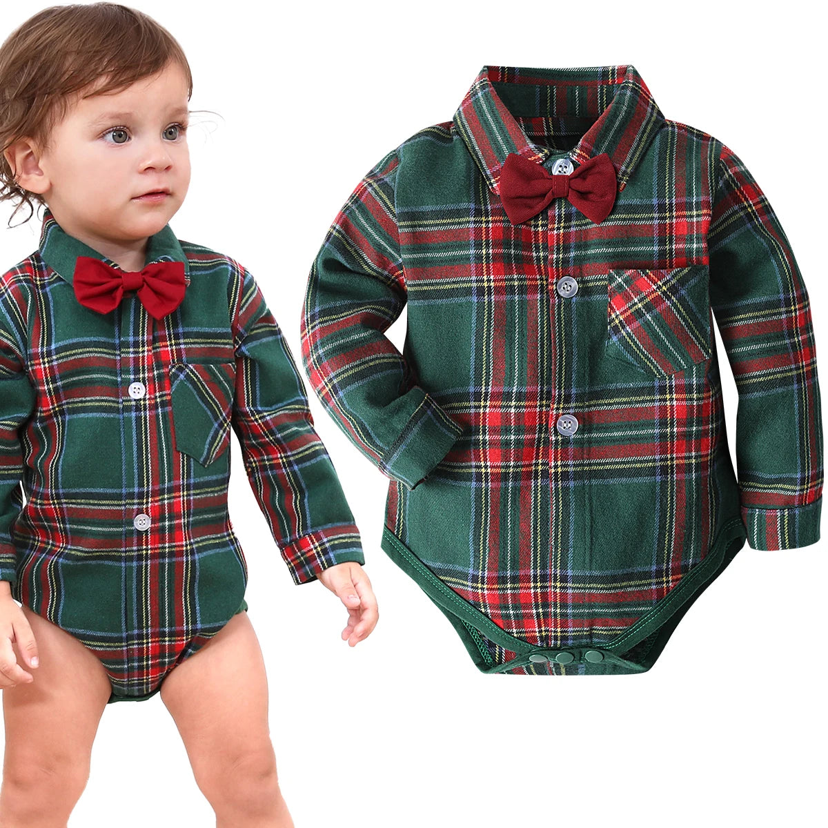 Baby Christmas Outfit Newborn Boy Clothes Infant Xmas Party Gift Dress Shirt Toddler New Year Photography Formal Red Bodysuit