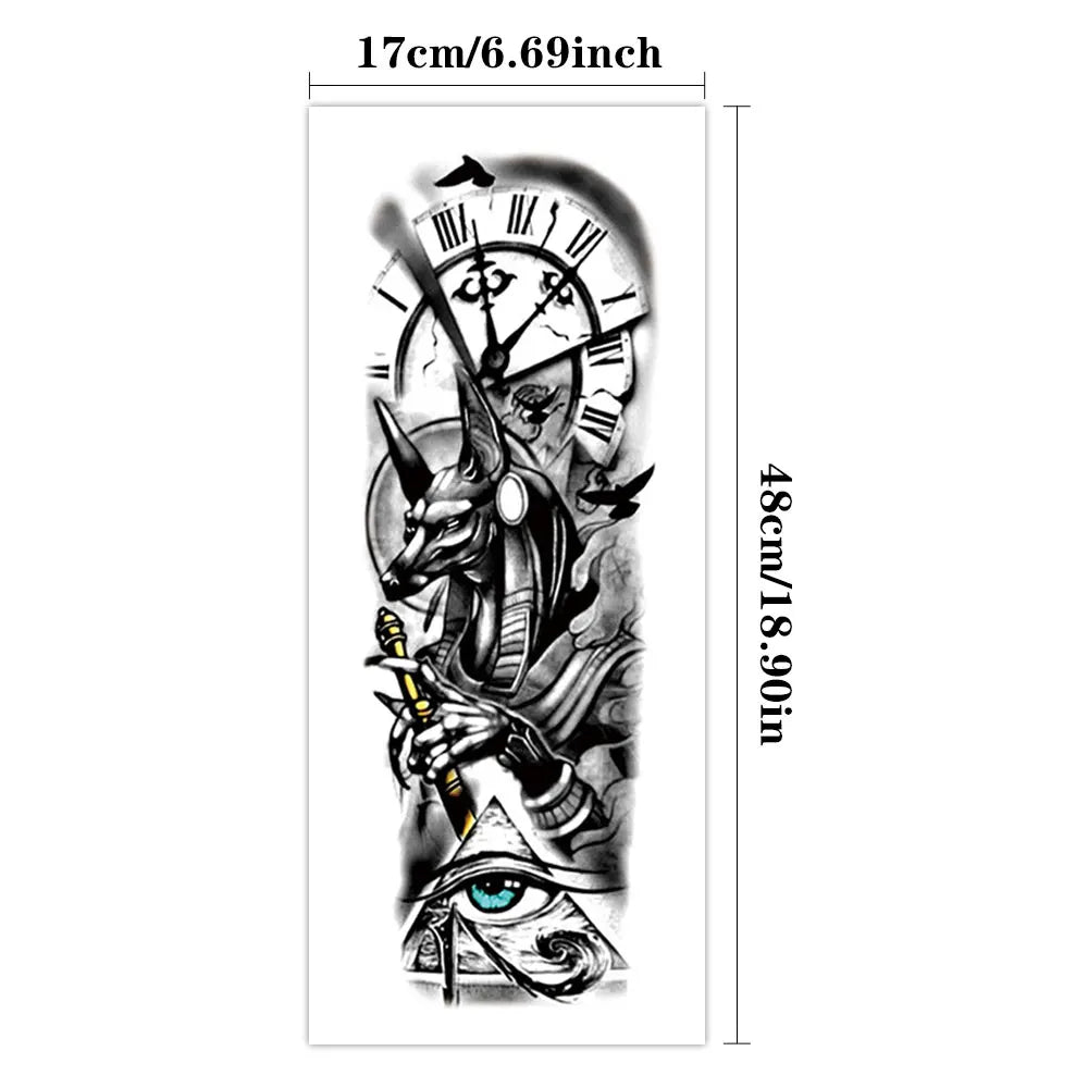 Large Full Arm Sleeve Waterproof Temporary Tattoo Sticker Anubis Ancient Egypt Greece Zeus Eye  Fake Tatoo Body Art Men Women