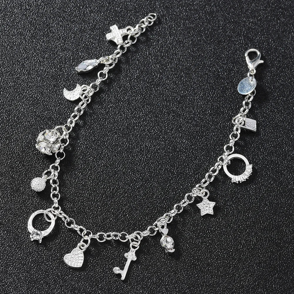 Bracelet European and American Silver Fashion Thirteen Pendant Bracelet Women's Multi-Element Jewelry Simple Style Bracelet Whol