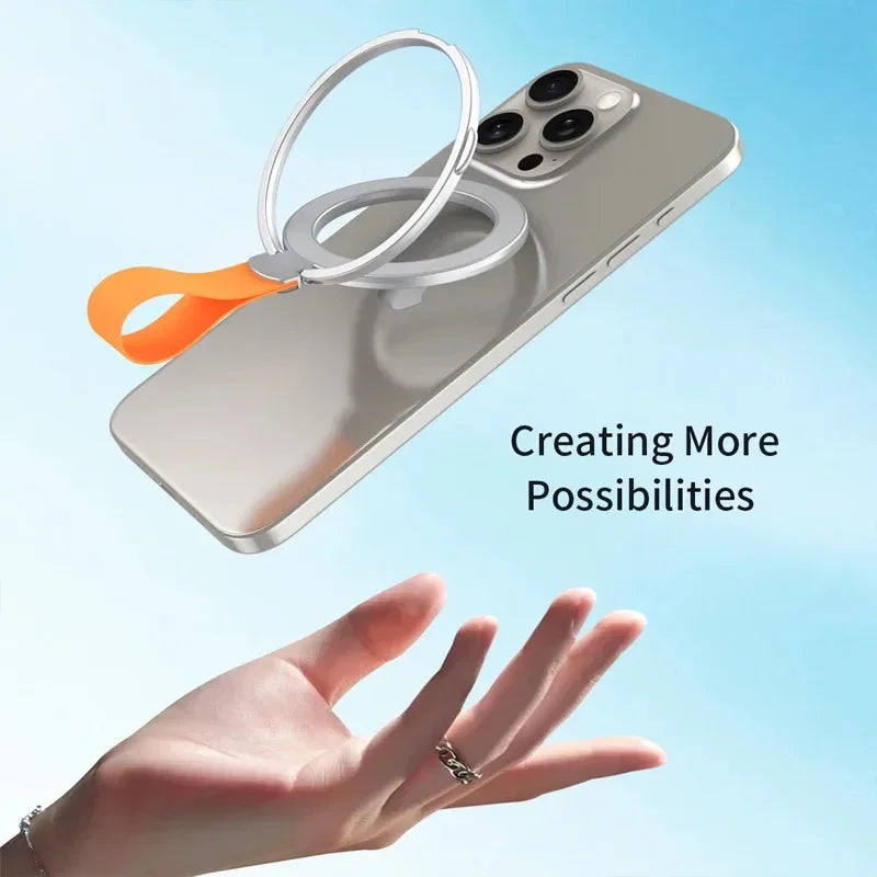 Magnetic Phone Ring Holder for iPhone Series MagSafe Stand Ultra-thin Folding Can Charge Wirelessly Grip With Lanyard Universal